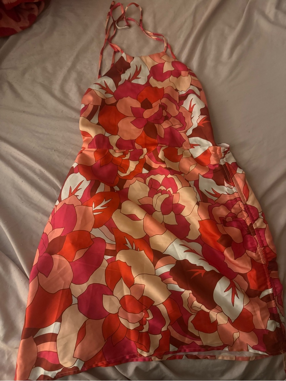 Runway the Label Halter Floral Mini Dress in Pink, Orange & Cream  size large